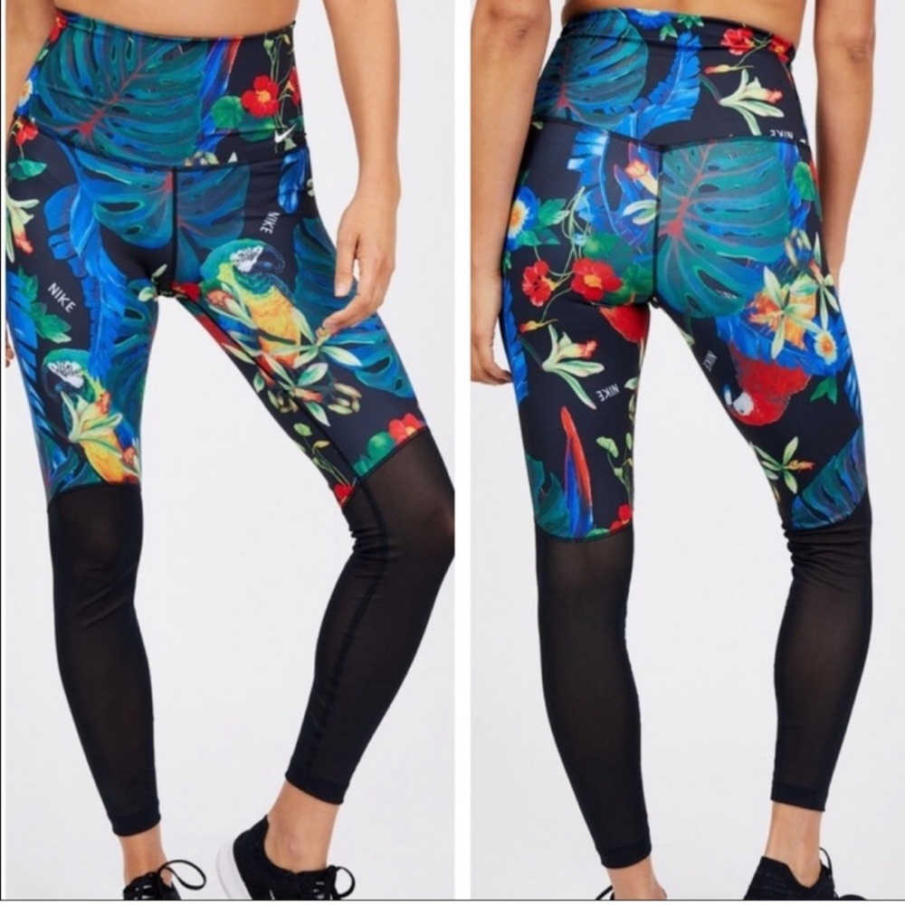 Nike Power Hyper Femme 7/8 Training Tights Floral Mesh Leggings Multicolor